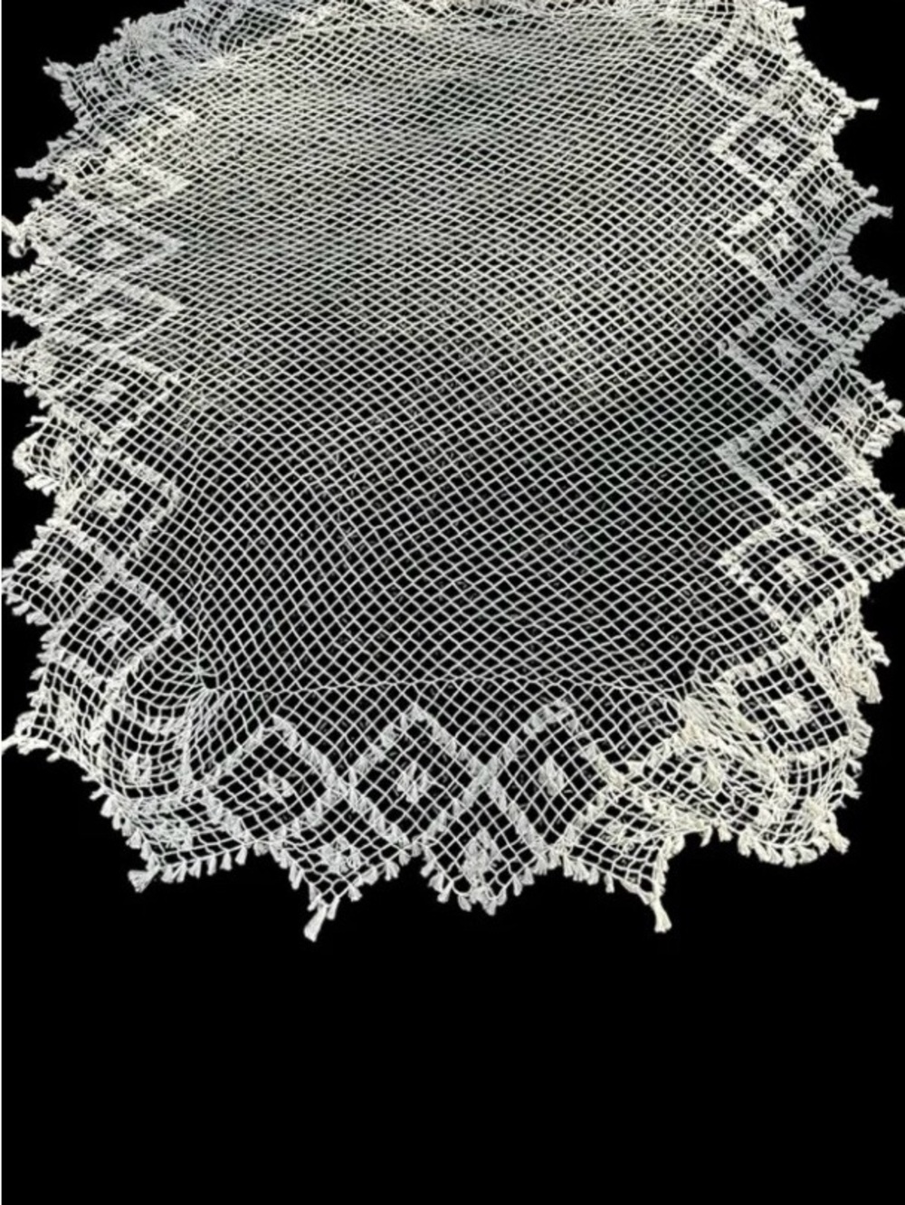 Antique Hand tied Crochet Canopy Twin bed Tassels Cottagecore Colonial 100*85